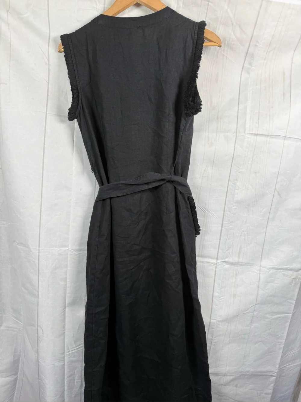 J.Crew Maxi Dress Linen Blend Fringe Trim Button Front Gold Button Size XS belt